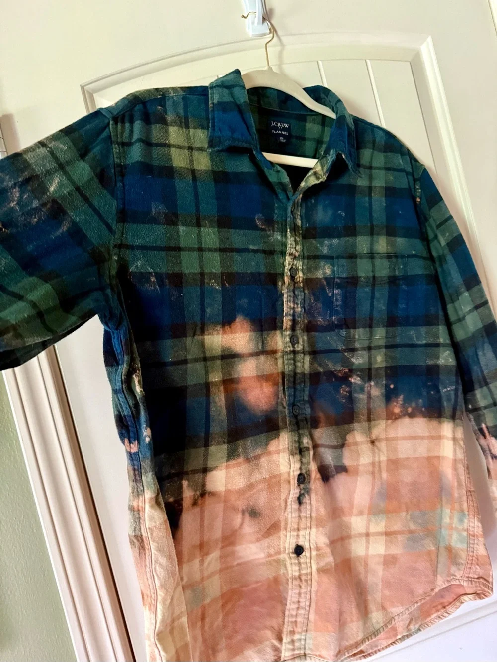 J.Crew Green & Blue Plaid Custom Dip-Dye Flannel 100% Cotton